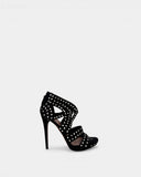 Sandales en cuir noir à clous et talon fin