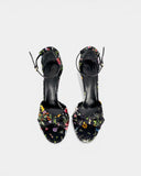 Sandales noires à imprimé floral et bride cheville