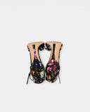 Sandales noires à imprimé floral et bride cheville