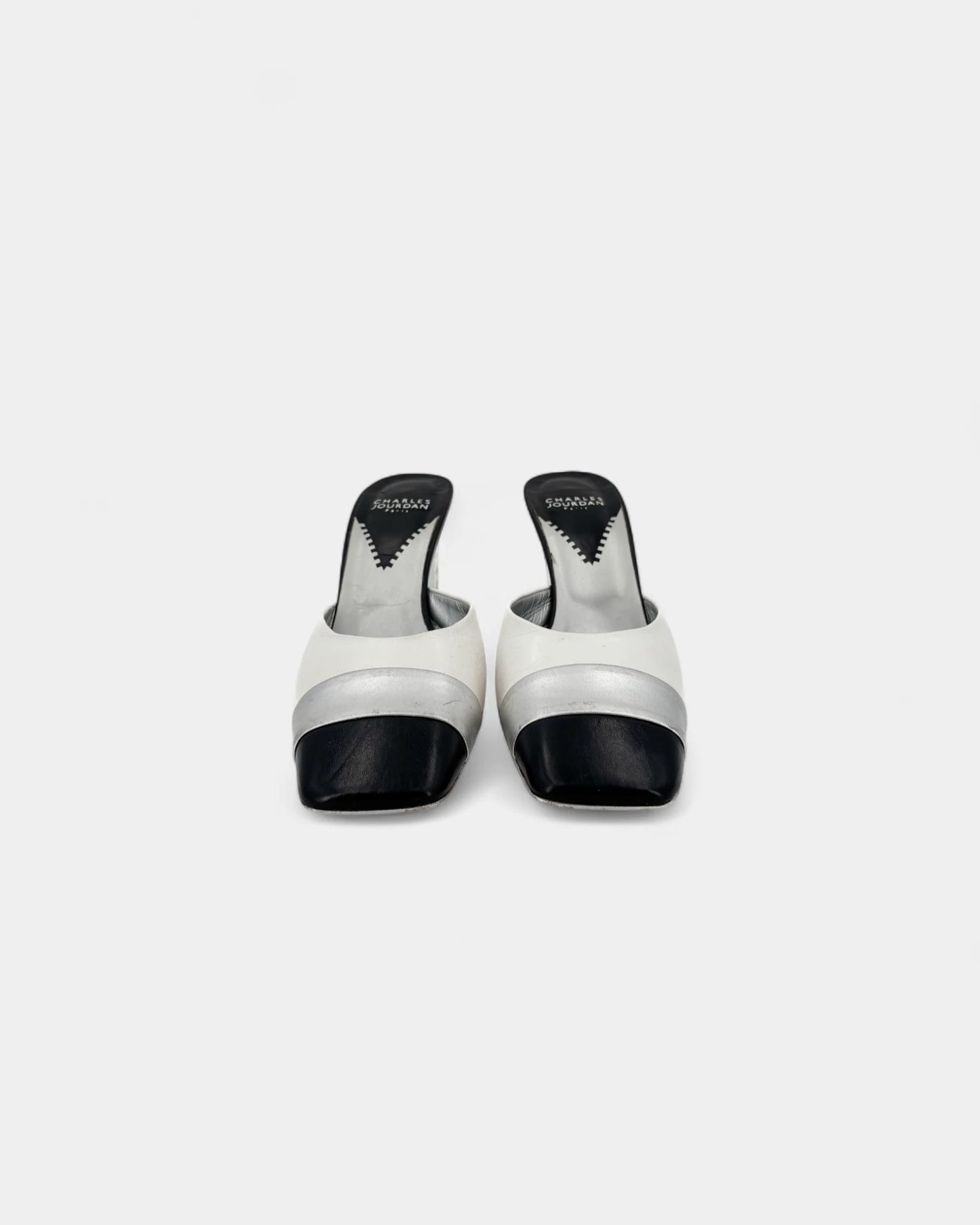 Mules à talons blanches et noires - 39 EU / 8 US