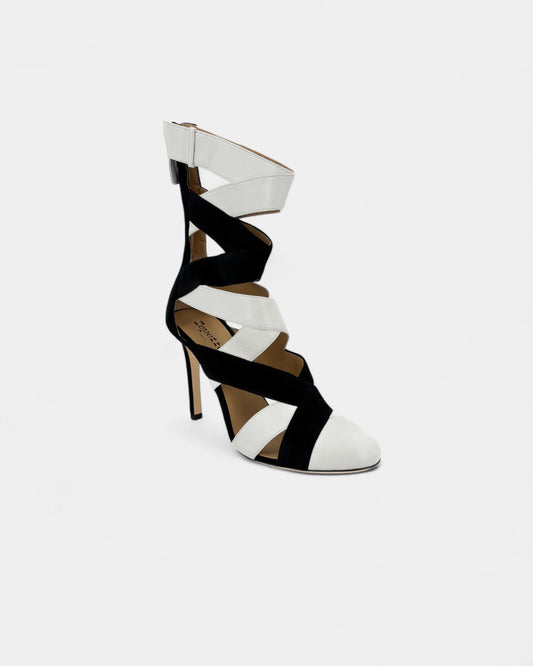Black and white openwork heeled ankle boots - 38 EU / 7 US