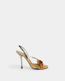 Sandales effet python beige à fleurs