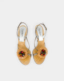 Sandales effet python beige à fleurs