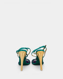 Sandales vertes et violettes à talon doré