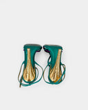 Sandales vertes et violettes à talon doré