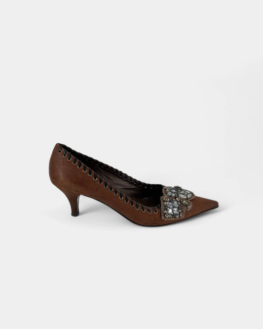 Escarpins marrons avec bijoux - 38 EU / 8 US