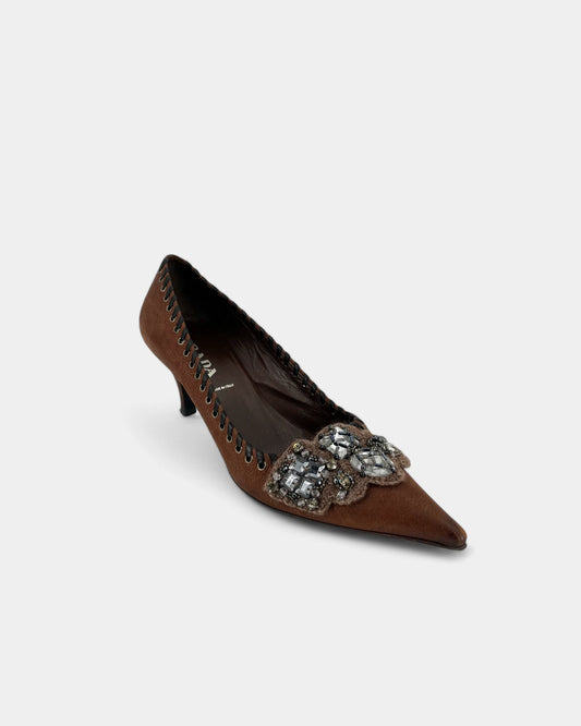 Escarpins marrons avec bijoux - 38 EU / 8 US