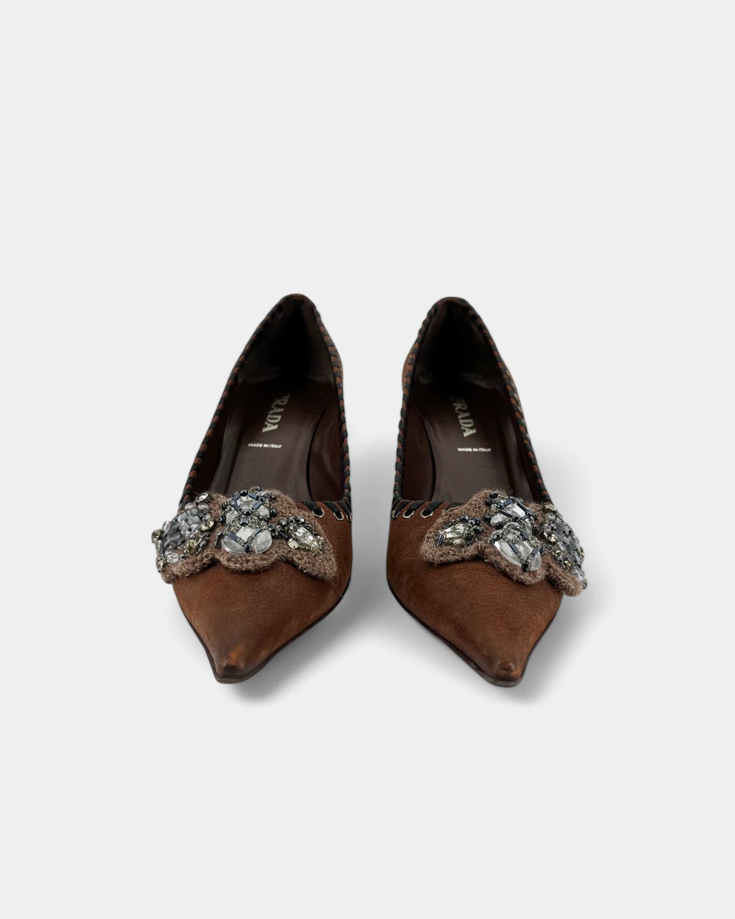 Escarpins marrons avec bijoux - 38 EU / 8 US