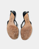 Mules en cuir verni noir à bijoux argentés