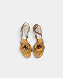 Sandales slingback en raphia tressé à fleurs