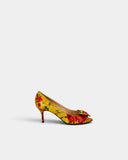 Escarpins peep-toe à imprimé floral jaune