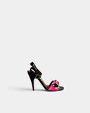 Sandales noires et fuchsia à fleurs sequins