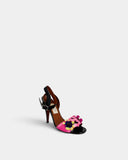 Sandales noires et fuchsia à fleurs sequins