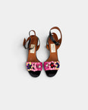 Sandales noires et fuchsia à fleurs sequins