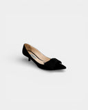 Black suede pumps with fabric bow