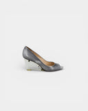 Grey leather pumps with plexi wedge heels