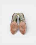 Grey leather pumps with plexi wedge heels