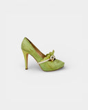 Anise green leather pumps with a python effect
