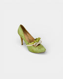 Anise green leather pumps with a python effect