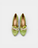 Anise green leather pumps with a python effect