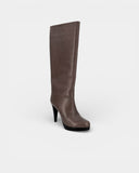 Taupe leather knee-high boots