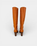 Bottes en cuir camel à bandes blanches