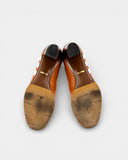 Bottes en cuir camel à bandes blanches