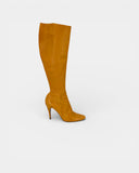 Camel grained leather heeled boots