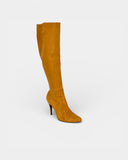 Camel grained leather heeled boots
