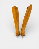 Camel grained leather heeled boots