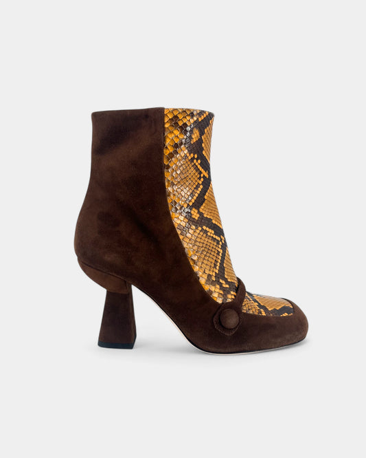 Brown reptile print ankle boots
