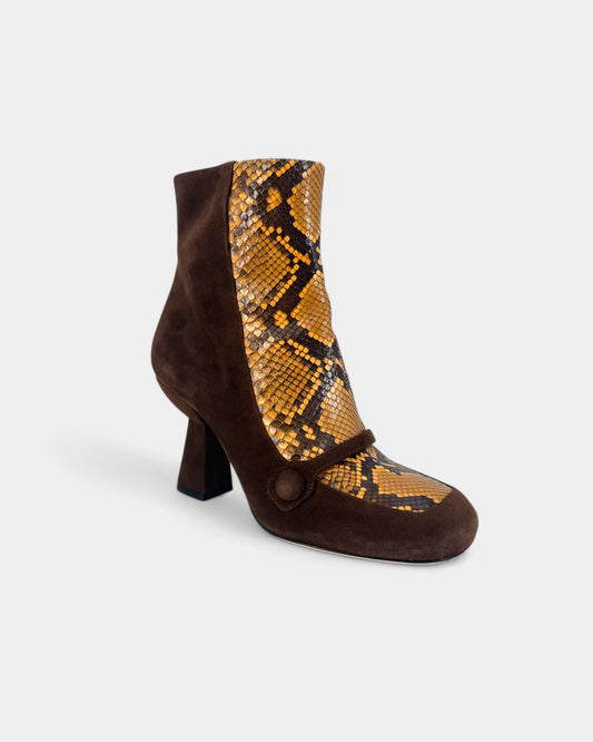 Brown reptile print ankle boots