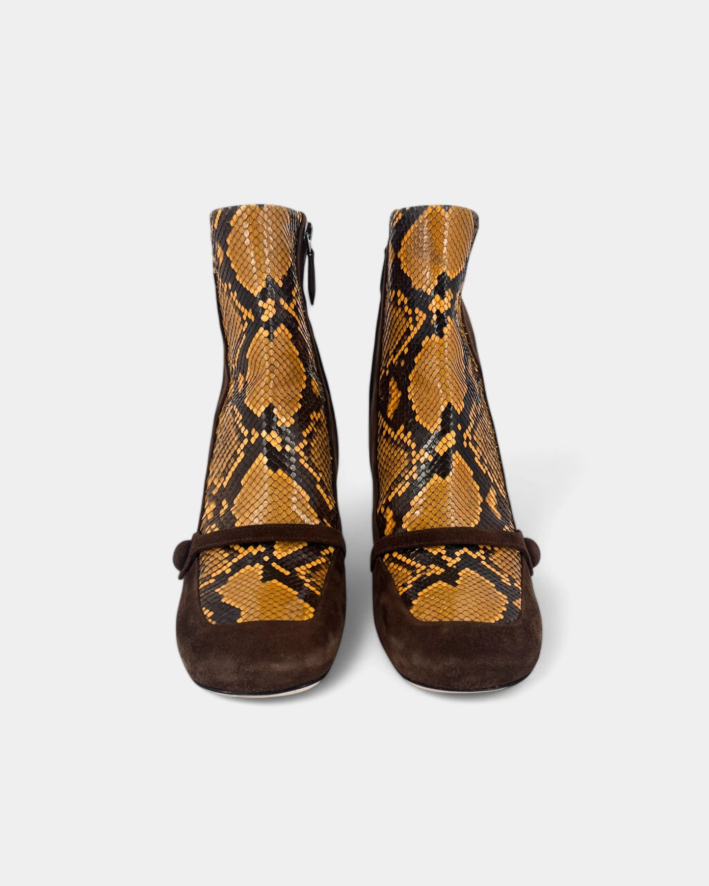 Brown reptile print ankle boots