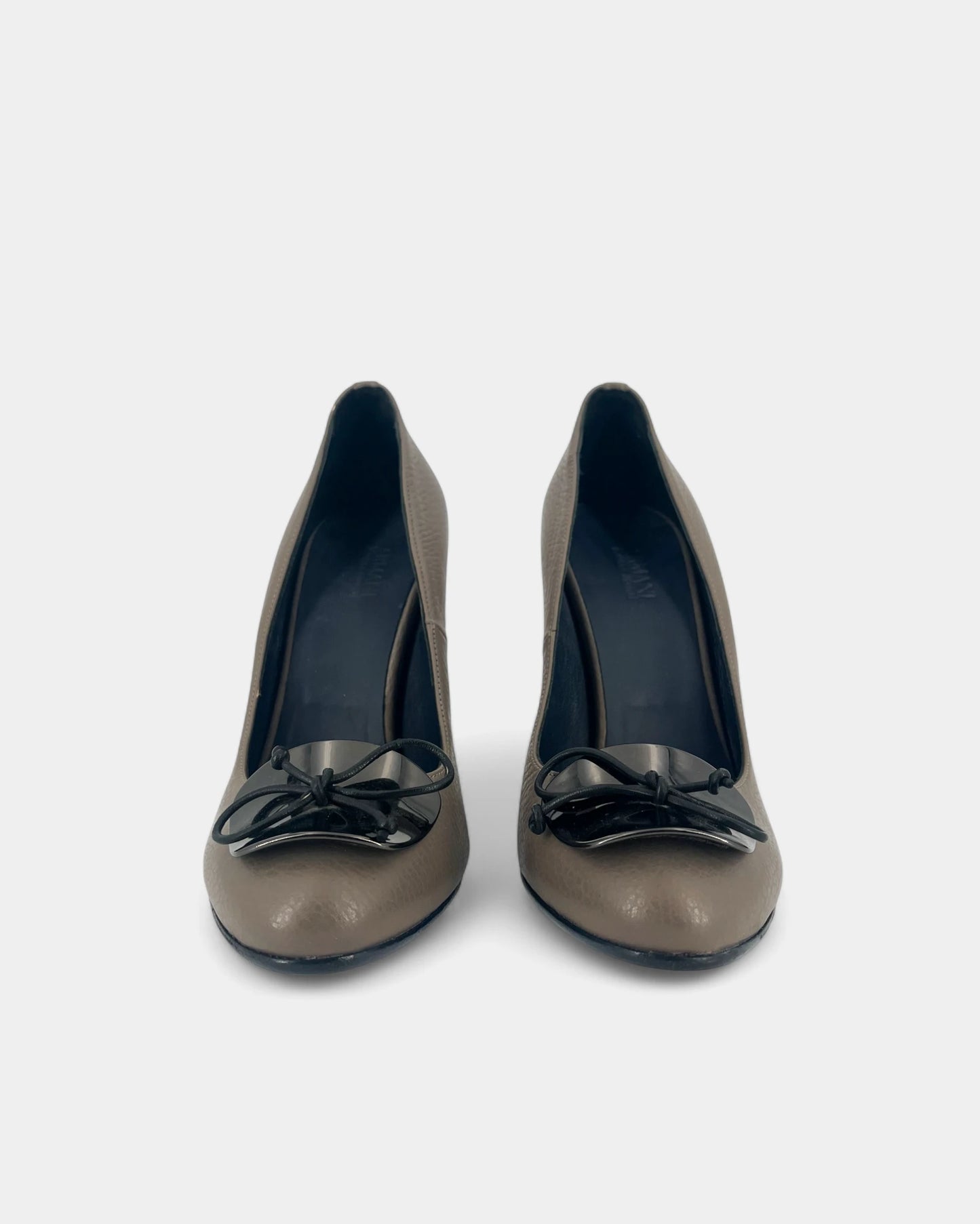 Escarpins compensés gris à noeud noir - 37 EU / 7 US