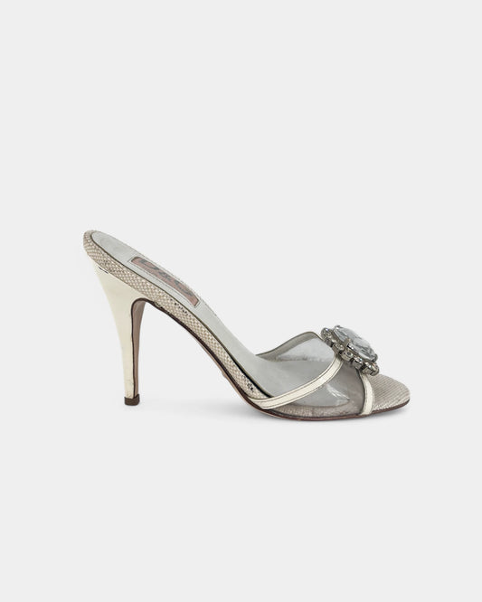 Mules blanches à talons avec des cristaux - 36.5 EU / 6.5 US
