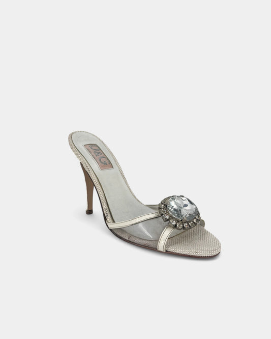 Mules blanches à talons avec des cristaux - 36.5 EU / 6.5 US