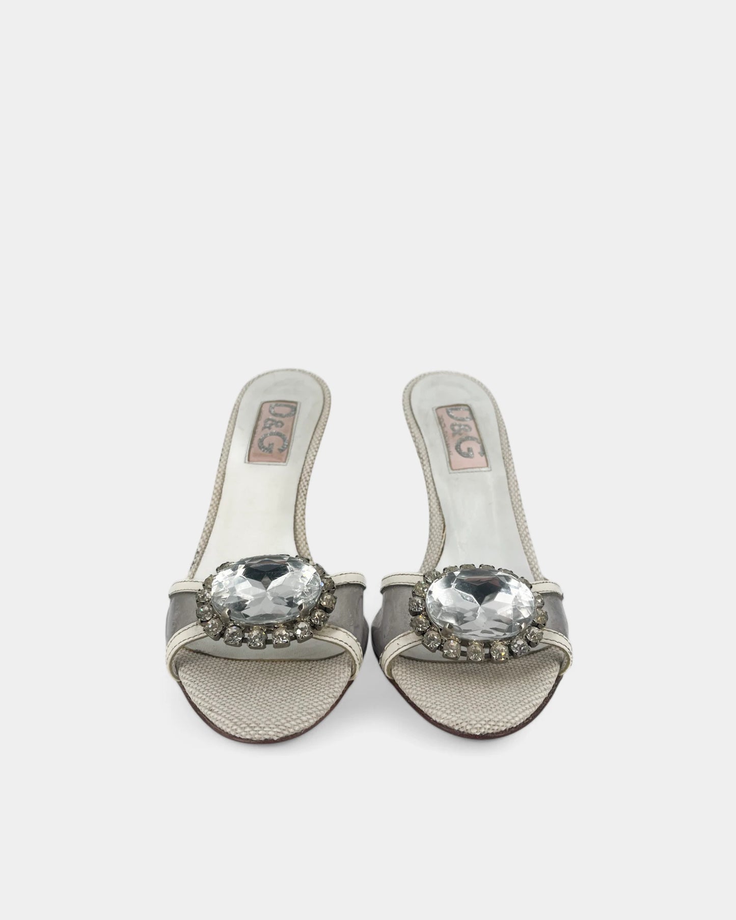 Mules blanches à talons avec des cristaux - 36.5 EU / 6.5 US