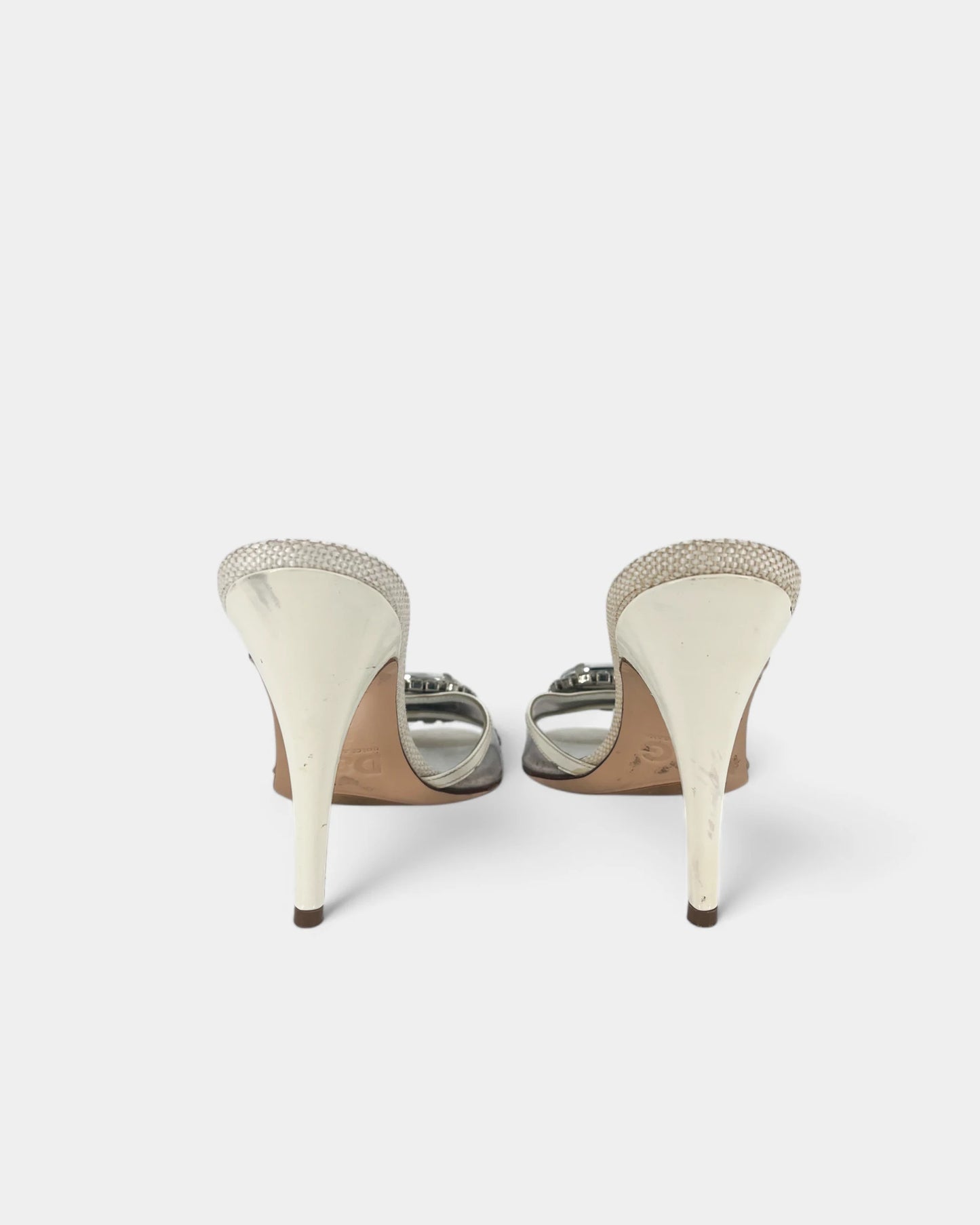 Mules blanches à talons avec des cristaux - 36.5 EU / 6.5 US
