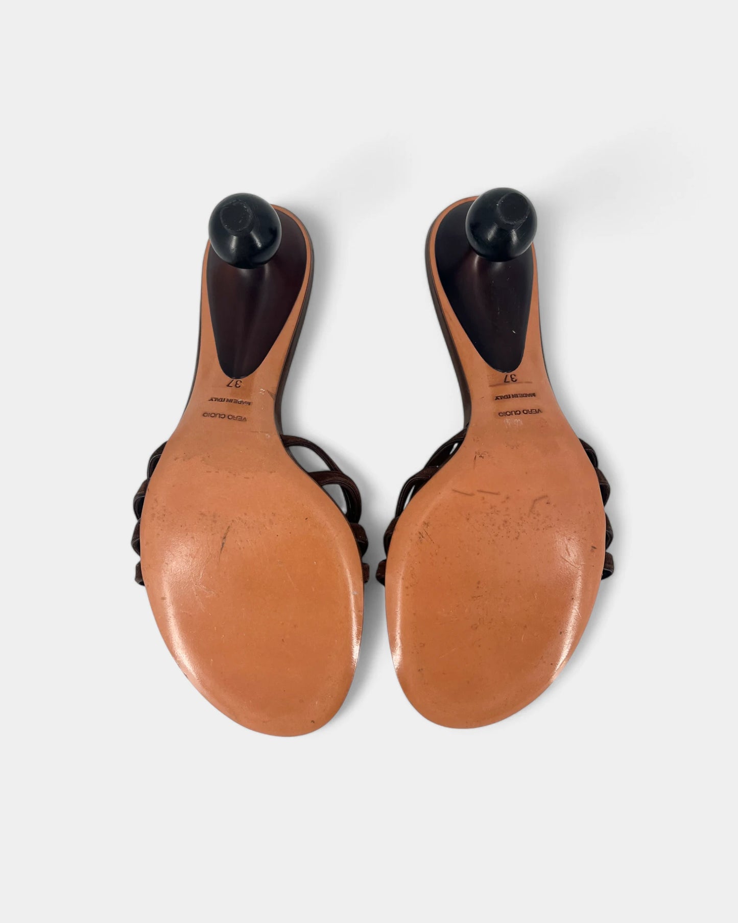 Brown heeled sandals