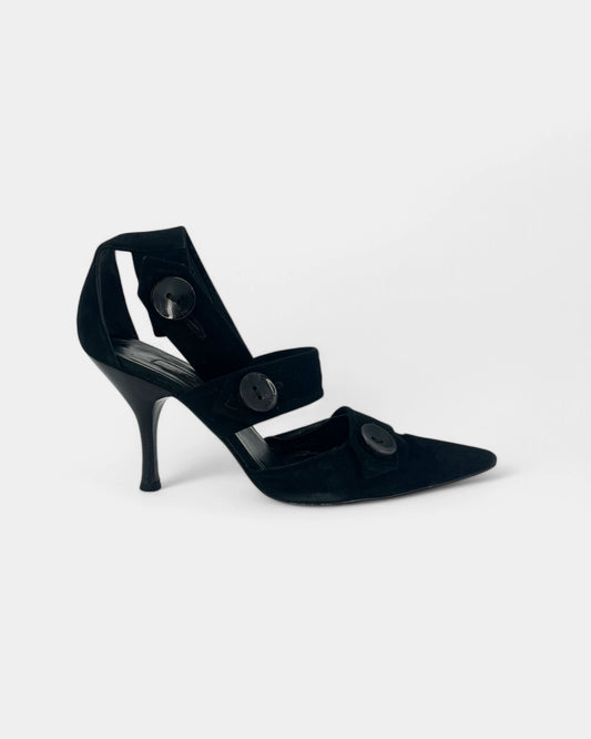 Black suede pumps