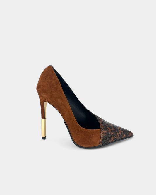 Escarpins marrons en cuir retourné motif reptile - 36.5 EU / 6.5 US