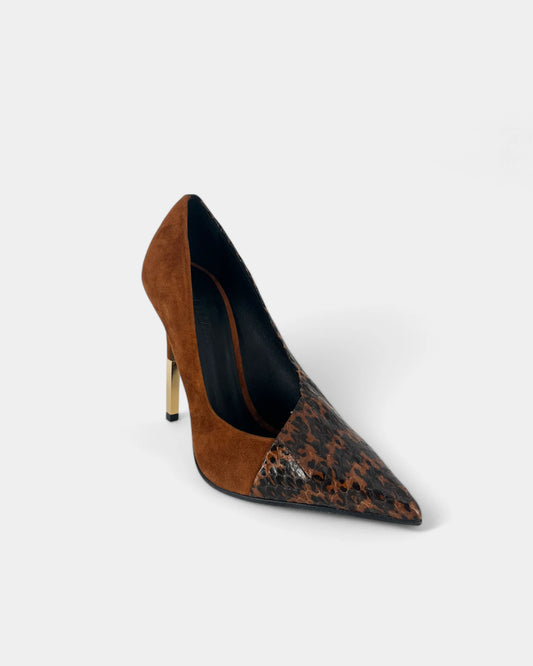 Escarpins marrons en cuir retourné motif reptile - 36.5 EU / 6.5 US