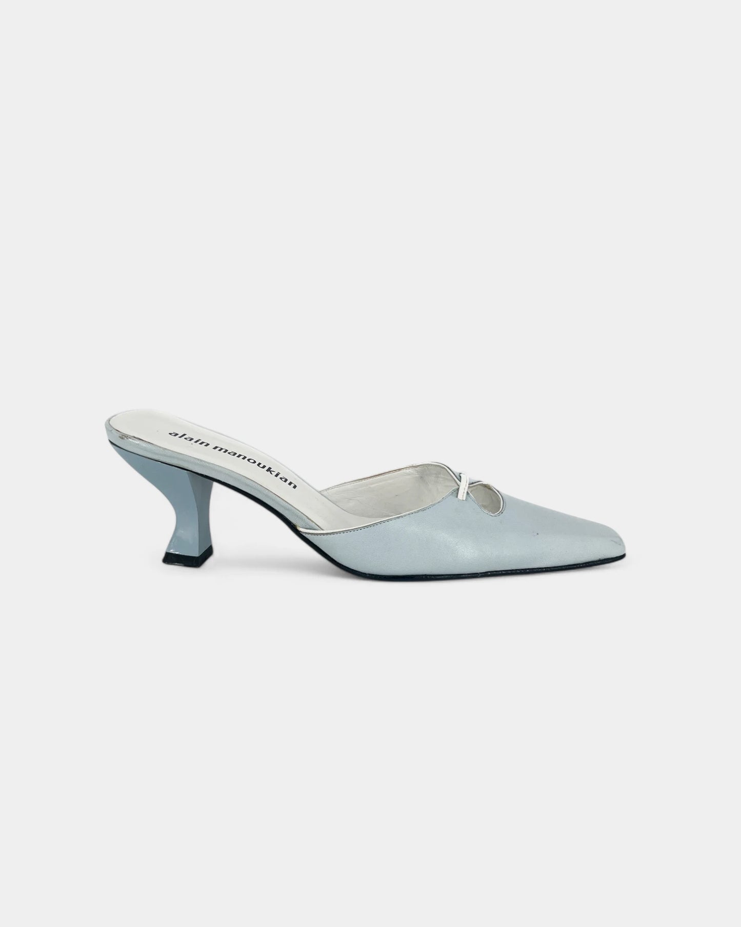 Blue heeled mules