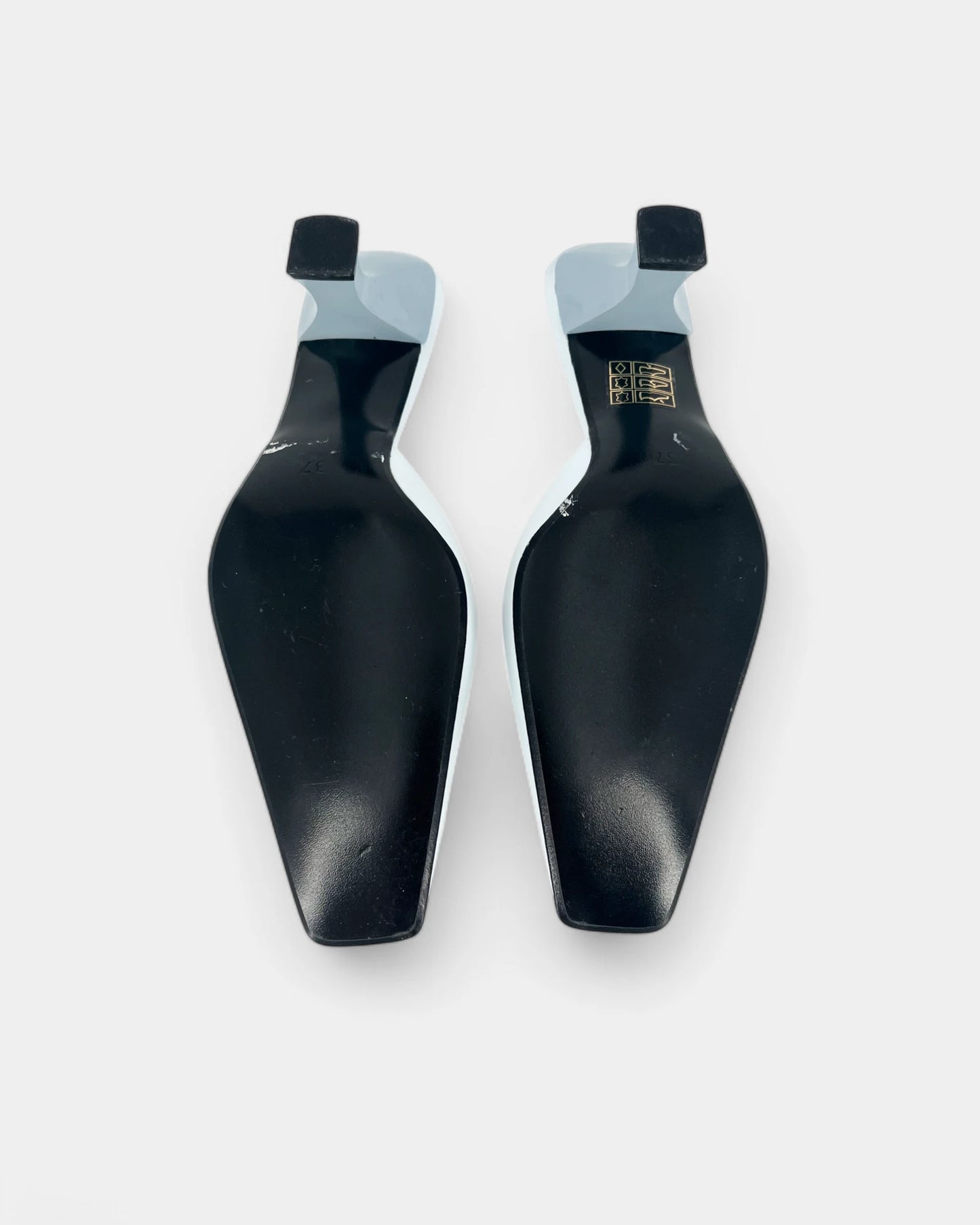 Blue heeled mules