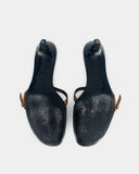 Sandales à petits talons en cuir noir et marron