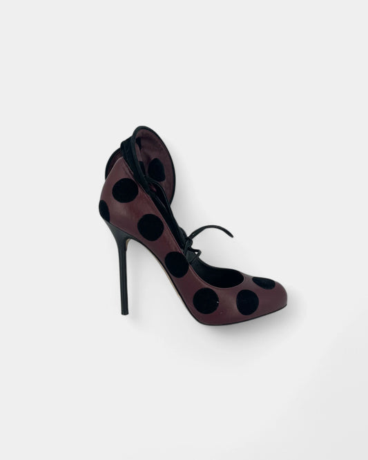 Purple polka dot pumps