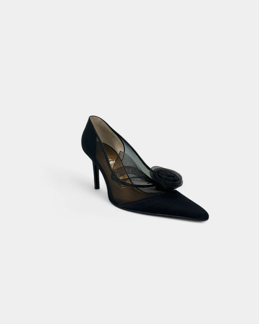 Escarpins noirs en satin et tulle - 36.5 EU / 6.5 US
