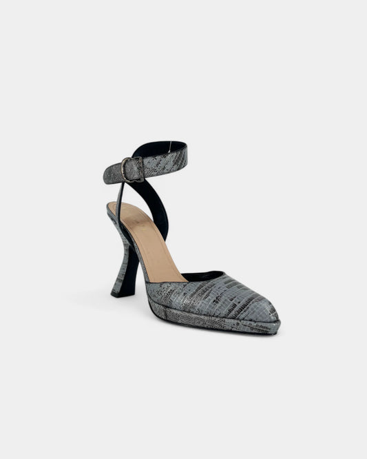 Escarpins gris ouverts à motif crocodile - 39 EU / 9 US