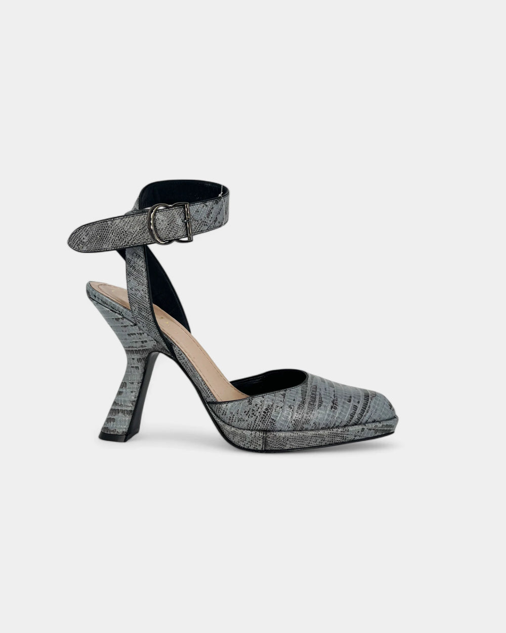 Escarpins gris ouverts à motif crocodile - 39 EU / 9 US
