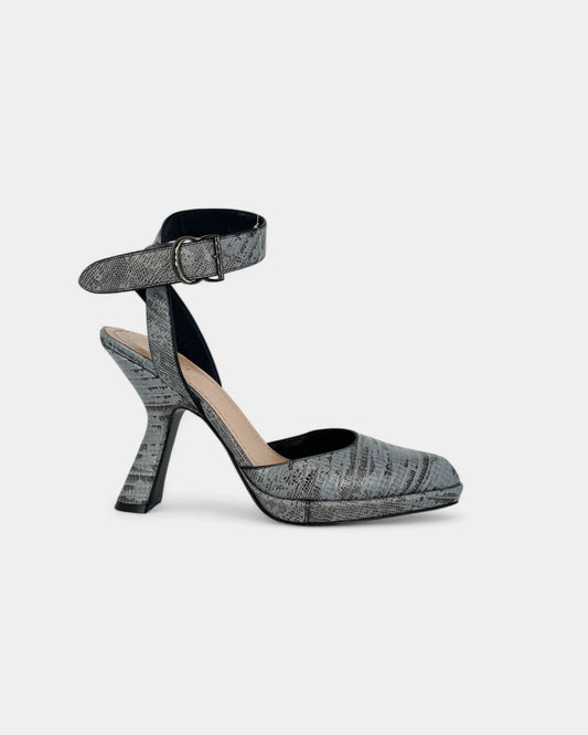 Escarpins gris ouverts à motif crocodile - 39 EU / 9 US